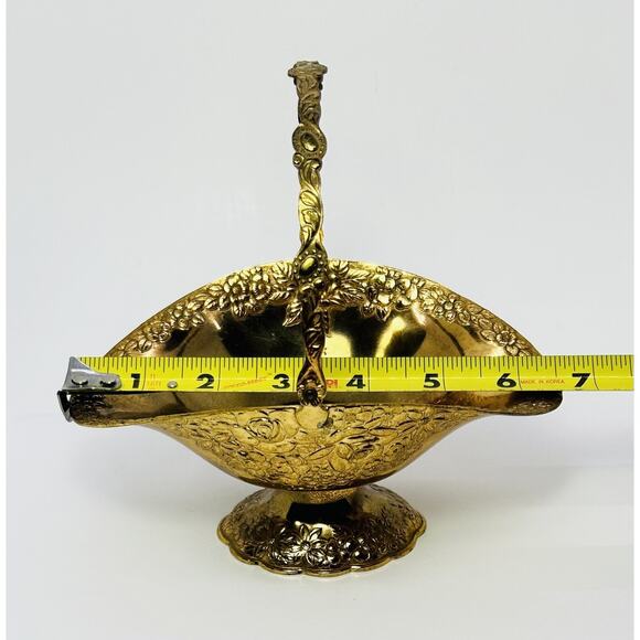 Holiday Imports Gold Plated Metal Basket with Handle Pedestal Floral Decor - Picture 8 of 10